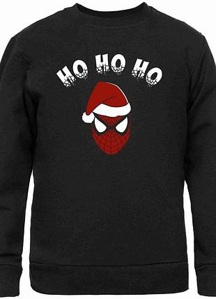Світшот чорний з новорічним принтом "spider-man. ho-ho-ho. людина-павук хо-хо-хо" push it