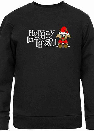 Свитшот чорный с новогодним принтом "олененок в шапке санты. holyday in the soal" push it
