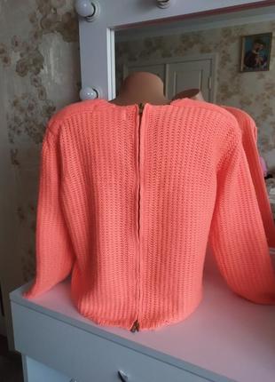 Яскравий , теплий, в'язаний светр з цікавою спинкою🧡 zara2 фото