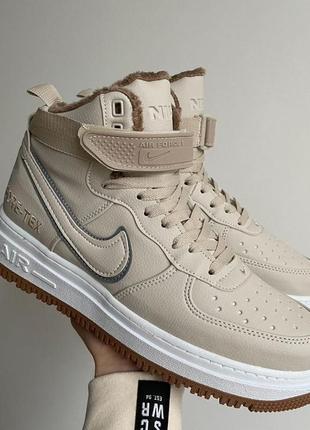 Чоловічі кросівки nike air force 1 gore-tex beige (хутро) зима / smb