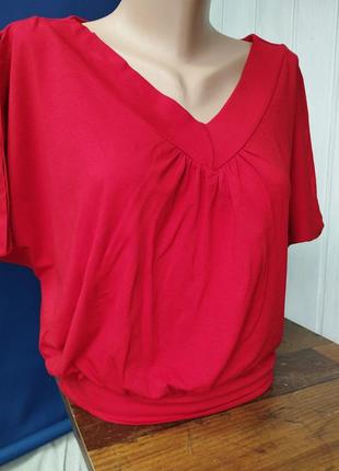 Футболка с рукавами летучая мышь красная футболка свободного кроя с открытыми плечами блуза5 фото