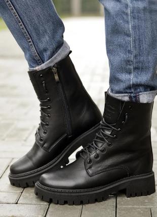 Ботинки зимние с мехом кожаные черные бежевые