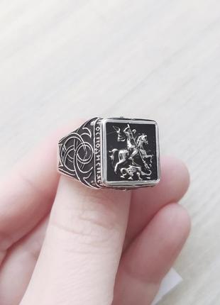 Серебряное мужское кольцо печатка георгий победоносец 21 р, 12.63 грамм7 фото