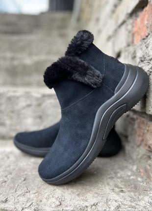 Зимові чорні базові шкіряні черевички skechers /сша/, легкі та мега комфортні