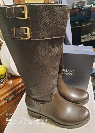 Новые итальянские резиновые сапоги menghi с кожаным голенищем. коричневые