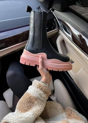 Жіночі черевики bottega veneta black pink  зима / smb2 фото