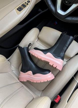 Жіночі черевики bottega veneta black pink  зима / smb3 фото