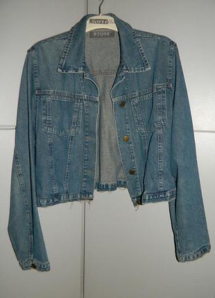 Р. 42-44 куртка джинсовая женская укороченная тонкая синяя store jesns