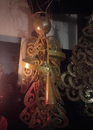 Новогоднее украшение декор ангел золотой