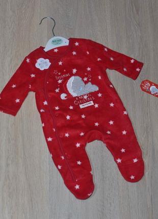 Флисовый человечек george. first size tiny baby 50/56 теплый слип мишка тедди teddy в роддом новогодний на подарок newborn 0-1-3 мес