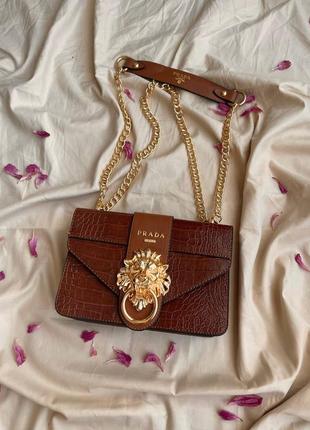 Женская кожаная сумка prada lion brown