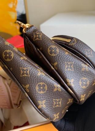 Женская коричневая кожаная сумка в стиле луи витон multi pochette мульти пошет louis vuitton2 фото