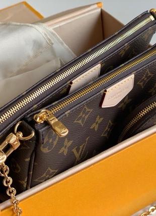 Женская коричневая кожаная сумка в стиле луи витон multi pochette мульти пошет louis vuitton7 фото