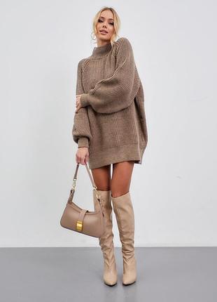 В'язана бежева мокко туніка у стилі оверсайз
