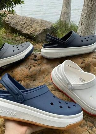 Кроксы сабо crocs full force navy синие на платформе2 фото