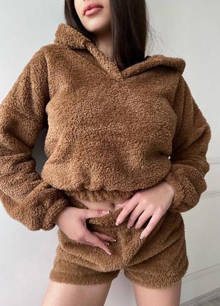 Домашній стильний костюмчик тедді - піжамка жіноча6 фото