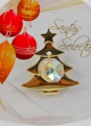 Новогодня бижутерия подарок брошь елка кристалл рождество новый год