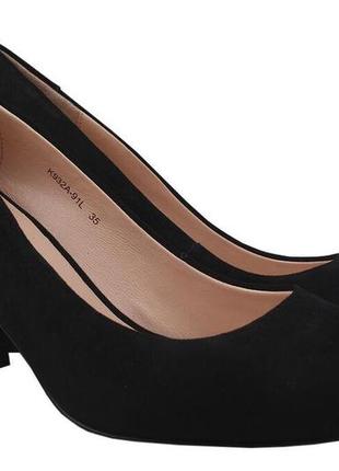 Туфли женские из натуральной замши, на большом каблуке, черные anemone, 37