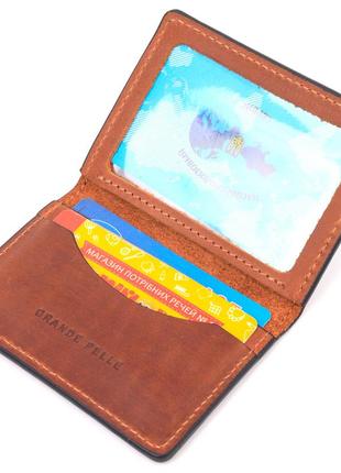 Практичная обложка на автодокументы в винтажной коже украина grande pelle 16706 светло-коричневая4 фото