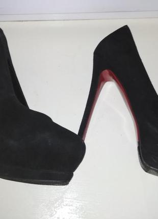 Черные туфли замшевые на высокой шпильке, натуральный замш, размер 38