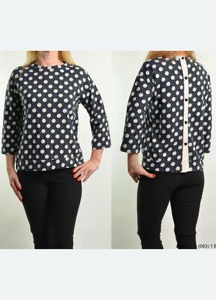 🌸блузка женская, молодежная. размер: 46/48. черная блузка в горошек. 1 (063) 1 blw