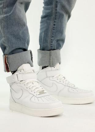 Женские высокие кожаные кроссовки с мехом nike air force#найк4 фото