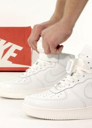 Мужские высокие кожаные кроссовки с мехом nike air force#найк