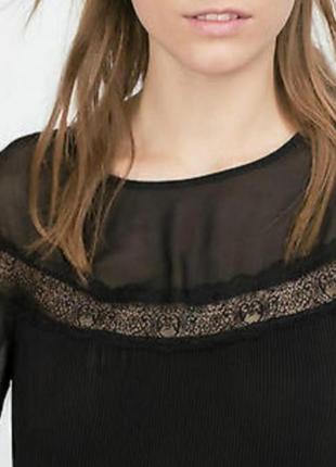 Шифоновая блуза гофре с длинными рукавами круглым вырезом с кружевной отделкой2 фото