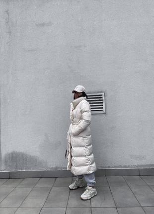 Куртка пальто пуховик с поясом длинное теплое зима осень дутик одеяло черный бежевый песочный молоко6 фото