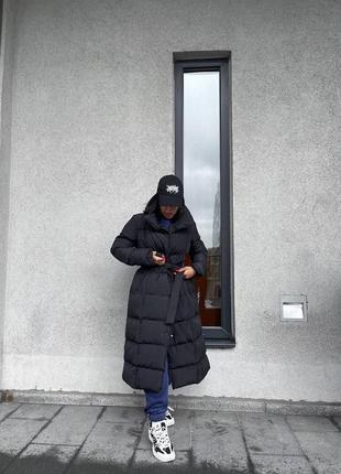Куртка пальто пуховик с поясом длинное теплое зима осень дутик одеяло черный бежевый песочный молоко4 фото