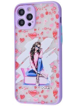 Чехол для телефона apple iphone 12 pro max фиолетовый с сердечками