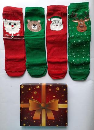 Шкарпетки жіночі новорічні набір з 4 пар в подарунковій упаковці crazy socks