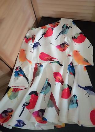 Сукня кольорова в принт пташки, анімалістичний принт5 фото