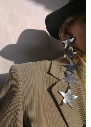 Велика  моно сережка , моносережка, сережки зірки, металік сережки, сріблясті сережки2 фото