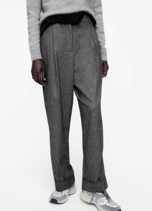 Теплі сірі вкорочені брюки dad fit з новой колекції zara розмір l2 фото