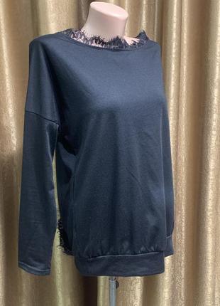 Чёрная блузка в бельевом стиле с кружевом размер xl /2xl3 фото