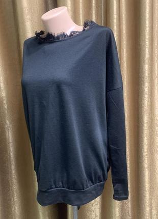 Чёрная блузка в бельевом стиле с кружевом размер xl /2xl6 фото