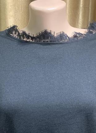 Чёрная блузка в бельевом стиле с кружевом размер xl /2xl5 фото