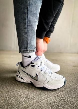 Женские кожаные кроссовки nike air monarch iv (белые с синим )🆕найк монарх6 фото