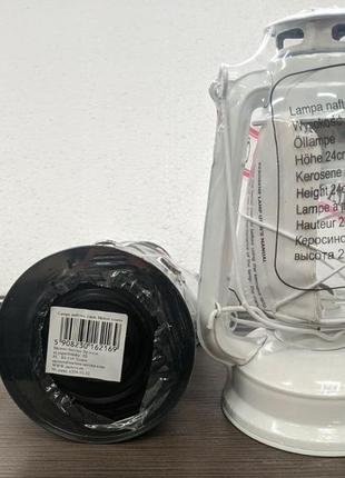 Лампа керосинова metrox 24см з вітрозахистом біла/чорна (польша)2 фото