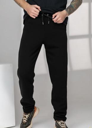 Качественные спортивные штаны на флисе с утеплителем большие размеры батал черные зима зимние зимние теплые без манжета хаки серые графит1 фото