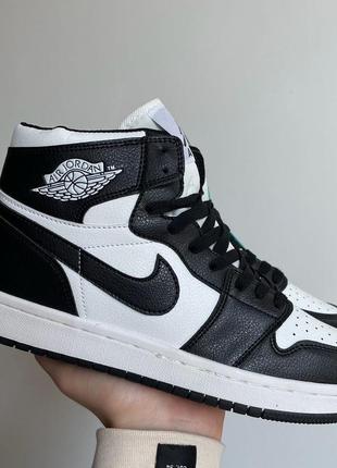 Мужские высокие кожаные кроссовки nike air jordan retro1 black white#найк
