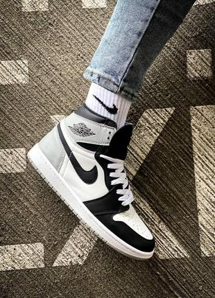 Мужские высокие кожаные кроссовки nike air jordan 1 "grey fog"#найк