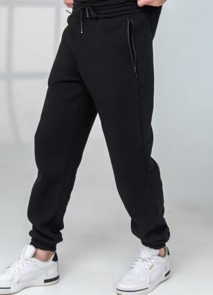 Темно-синие качественные спортивные штаны на флисе теплые зимние мужские большие размеры батал хаки черные серые графит на манжетах на резинке2 фото