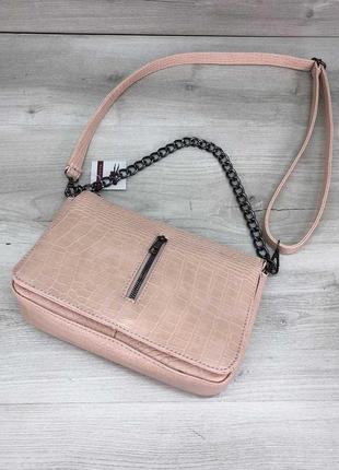 Рожева жіноча маленька сумка клатч через плече на блискавці молодіжна міні сумочка крос-боді2 фото