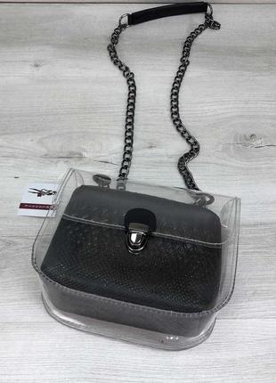 Маленькая женская сумка клатч через плечо кросс-боди с косметичкой силиконовая прозрачная сумочка3 фото