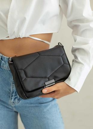 Чорна маленька жіноча сумка клатч через плече модна міні сумочка крос-боді на ремінці2 фото