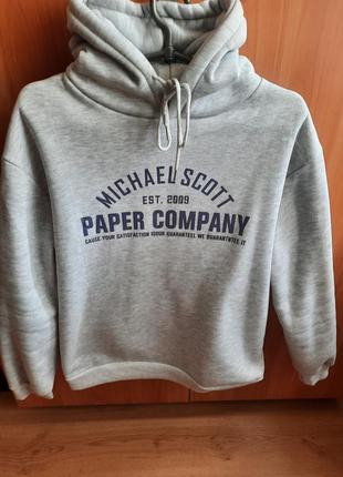 Сіре худі  на флісі товстовка світшот кофта светр з лого серіалу офіс the office