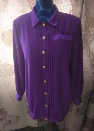 Винтаж 80-х.блуза насыщенного фиолетового цвета с подплечниками