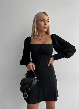 Чорна сукня міні із м'якого сатинового матеріалу5 фото